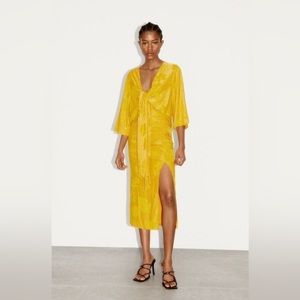 Zara yellow KNOTTED JACQUARD BODYSUIT & SKIRT